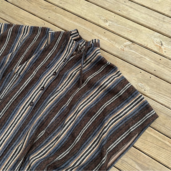 Boho Style Oversized One Size Fits All Brown Striped Heavy Batwing Poncho Coat - Picture 4 of 7